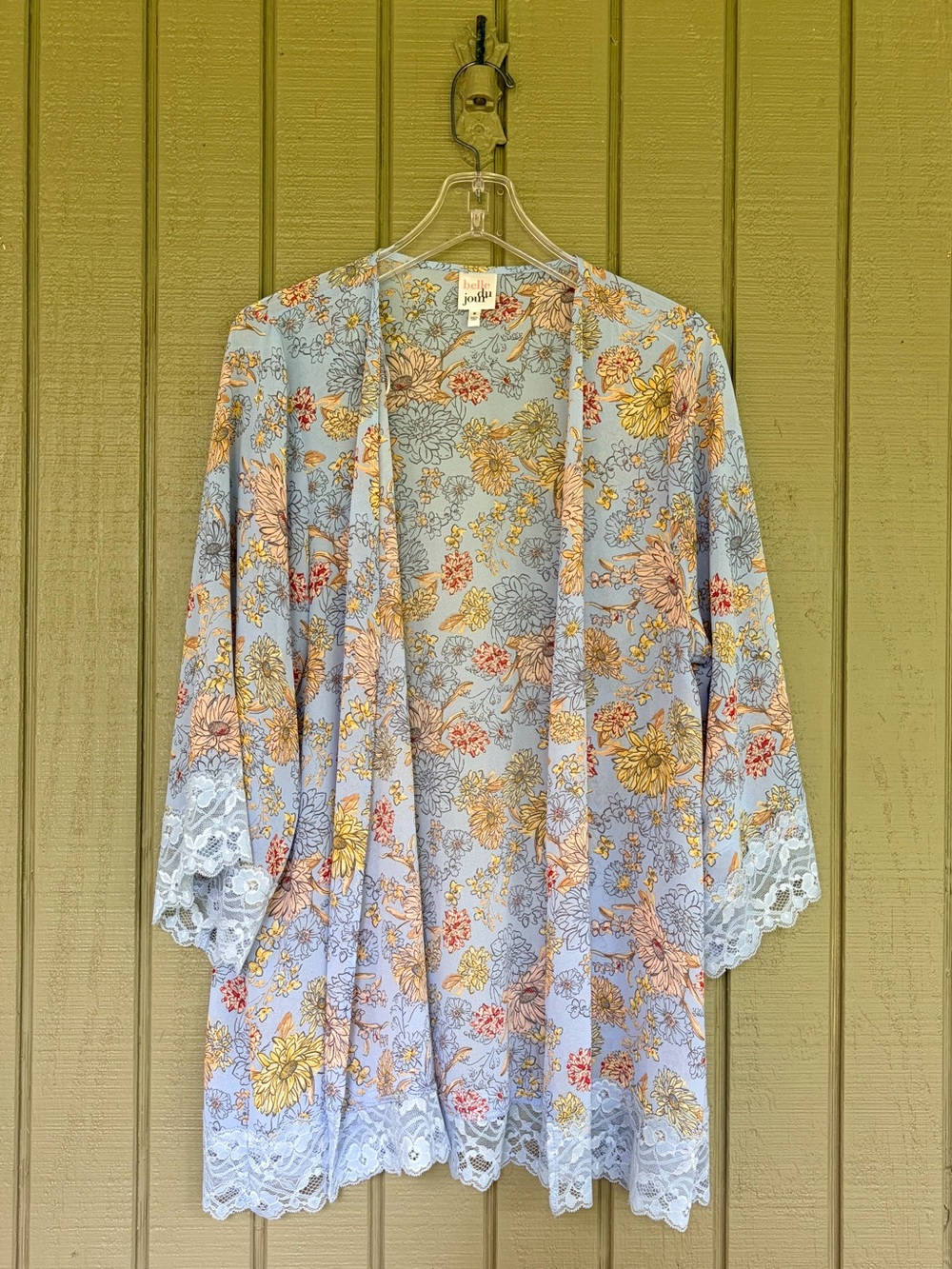 Belle Du Jour Womens Medium Floral Open Front Kimono Lace Trim Duster 15DL-EWTT